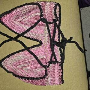 Pink and Black Crochet Bikini Top